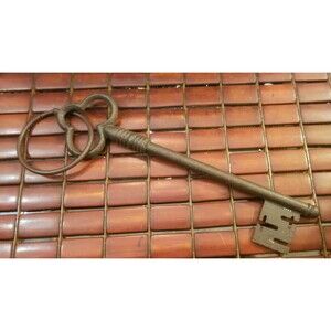 Massive Cast Iron Skeleton Key On Ring Victorian Medieval Gothic Dungeon 13.5" L